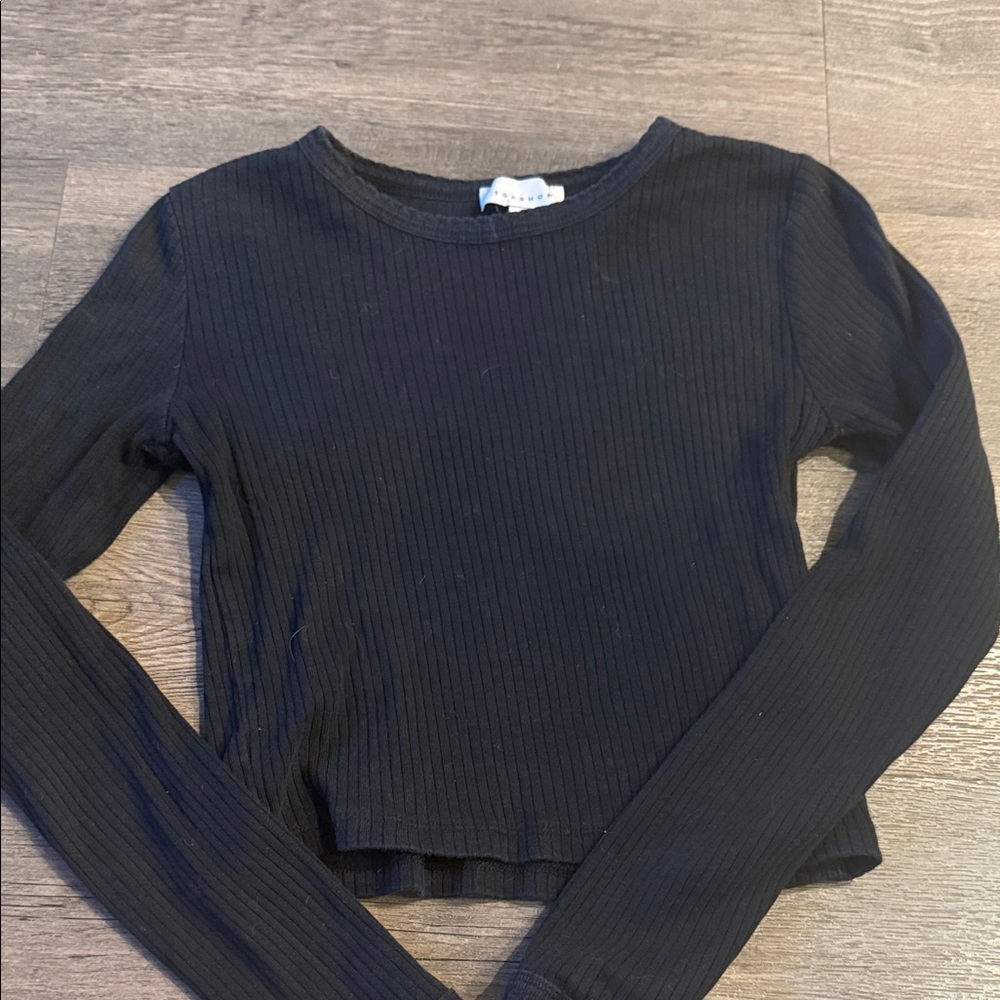 Topshop Midnight Long Sleeve Ribbed Tee